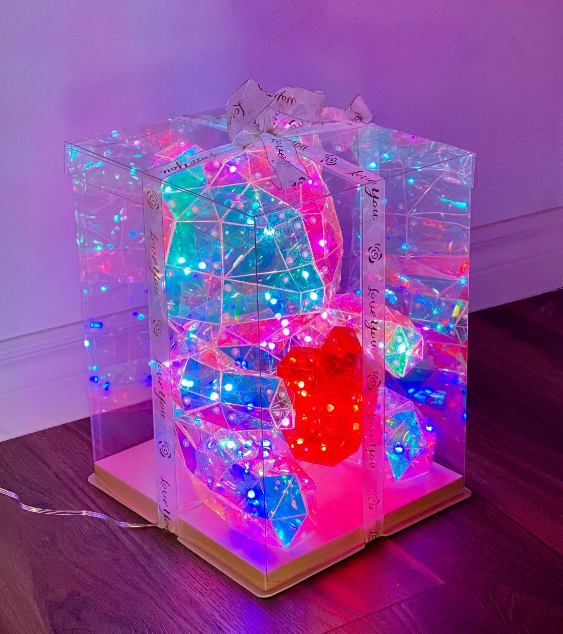 12"H Glow Luminous LED Bear Holiday Gift LED Teddy Bear Rainbow Color Valentine Wedding Party Deco Night Light