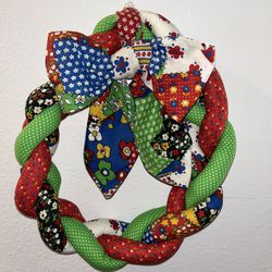 Vintage Christmas Wreath Patchwork Fabric Stuffed Handmade Calico Cottagecore