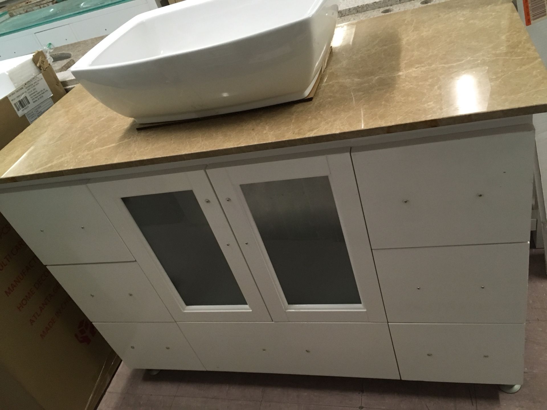 48 IN BATHROOM VANITY CABINET WITH GRANITE TOP AND VESSEL SINK COMBO