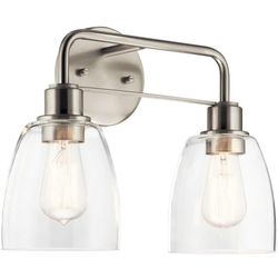  15.25 Inch 2 Light Vanity Light with Clear Glass in Brushed Nickel, 55101NI