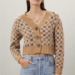 Rebecca Taylor NYC Cropped Checkerboard Cardigan 