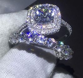 New 18 k white gold engagement ring wedding ring set wedding band