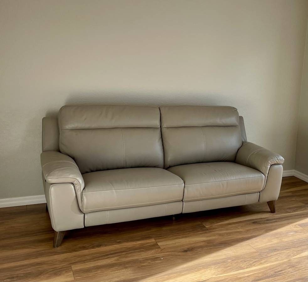 Beautiful All Leather Sofa Recliner by Moana Taupe - Must See