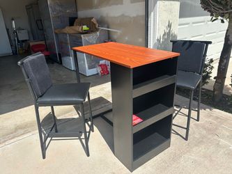 Cafe style table (with shelves) and 2 chairs