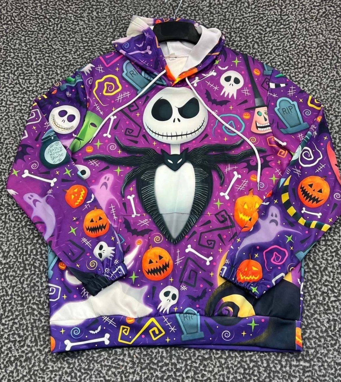Jack Skellington Halloween Hoodie Men Medium Pullover Long Sleeve Pocket Large