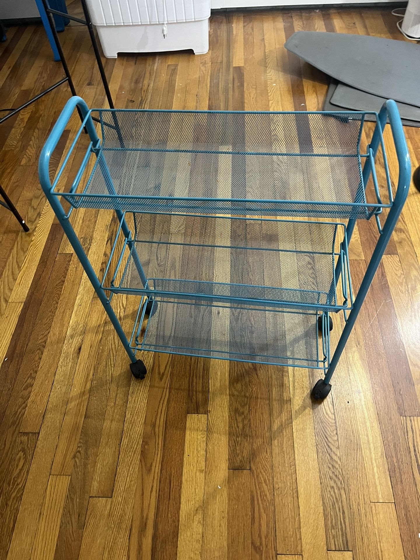 3-Shelf Teal Rolling Storage Cart