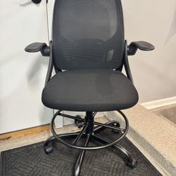 Brand New Black Mesh Back Height Adjustable Drafting Chair w/Flip Up Armrests & Adjustable Lumbar