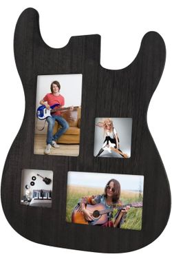 Guitar Shaped Picture Frame Black Holds 4x6 3x3 Stand Included NIB