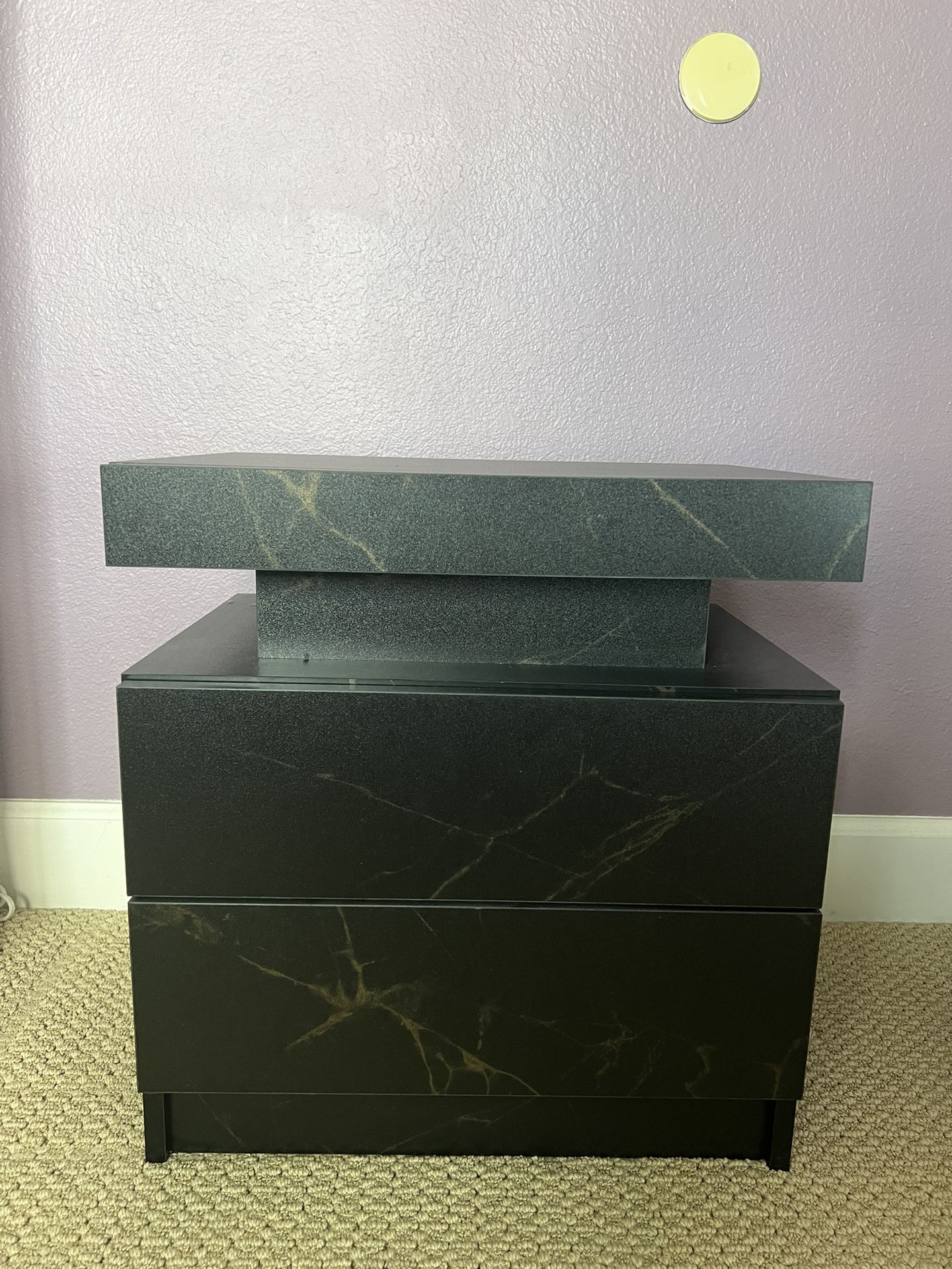2 black marble night stand with LED lights