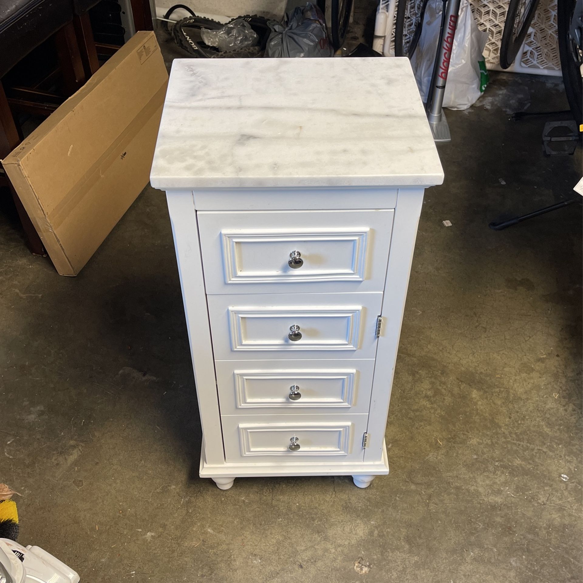 White Marble Top Nightstand 