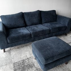 Midnight Blue Sofa And Ottoman
