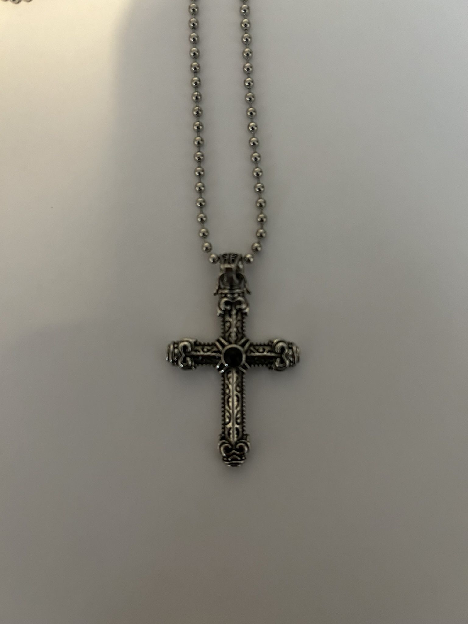 Stainless Steel And Black Agate Crucifix 