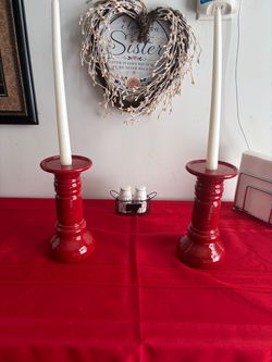 Red Ceramic Candlestick Holders Set of 2