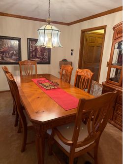 Beautiful Brown Wood Dining Set with Table, 6 Chairs $2000, China Cabinet $500