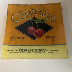 Prima Donna- Cherries Label Design Glass Plate/Tray  13.5” x 13.5 “