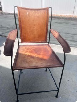 Iron and Leather Armchair with Stitched Detail