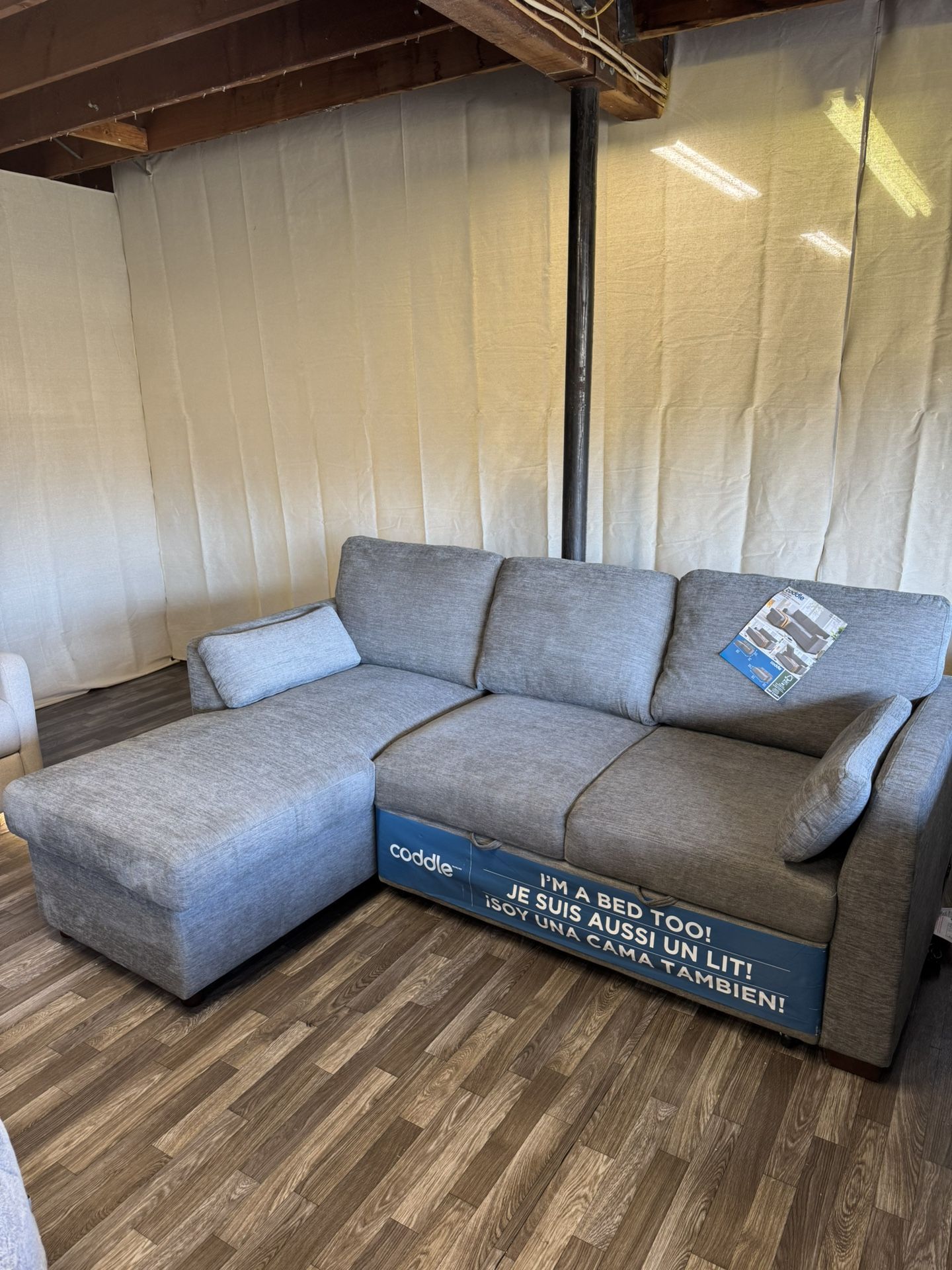 Coddle Aria Fabric Sleeper Sofa with Reversible Chaise and Storage