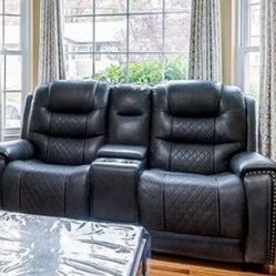 Leather Recliner Set - 7 Seater (Grey)