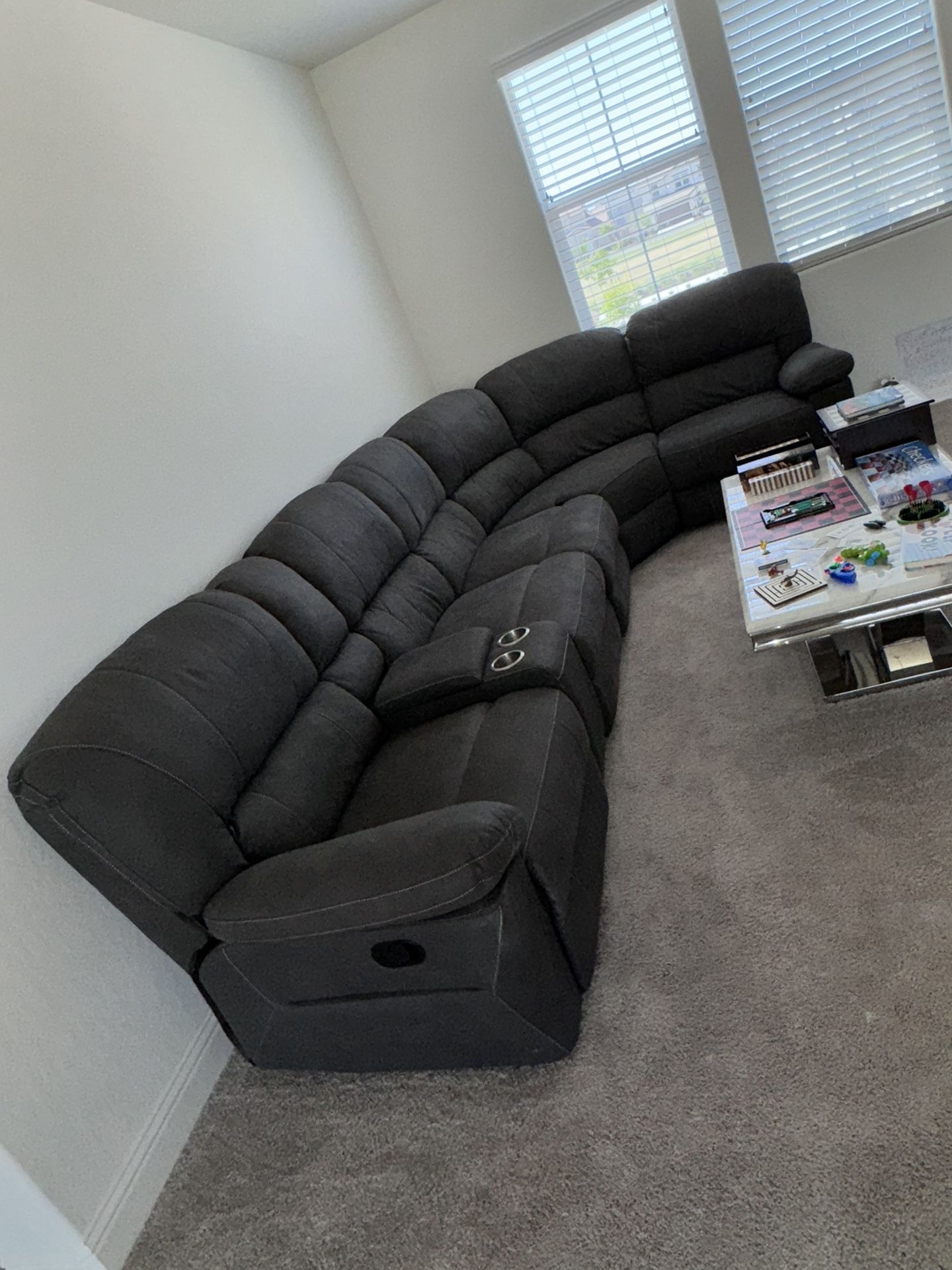 Grey Sectional Sofa With Marble Coffee Table