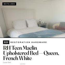 RH Teen Restoration Hardware Maelin Upholstered Bed — QUEEN — French White