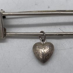 Vintage Sterling Diaper Pin W/ Heart Charm