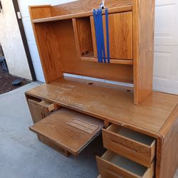 Desk In Solid Oak Could Be Used In A Bedroom Living Room Or Office Has A Keyboard Pull Out With Holder For Pencils And Paper Clips Etc Three Drawers