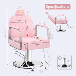  Reclining Salon Chair With Adjustable Backrest, 360 Degrees Swivel for Hair Stylist, Home, Beauty Spa Equipment - Heavy Duty Hydraulic Pump, Pink $ 1