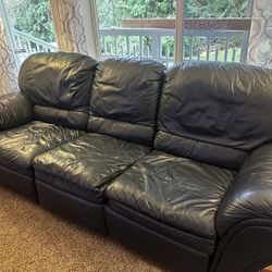 Blue Leather Recliner Sofa
