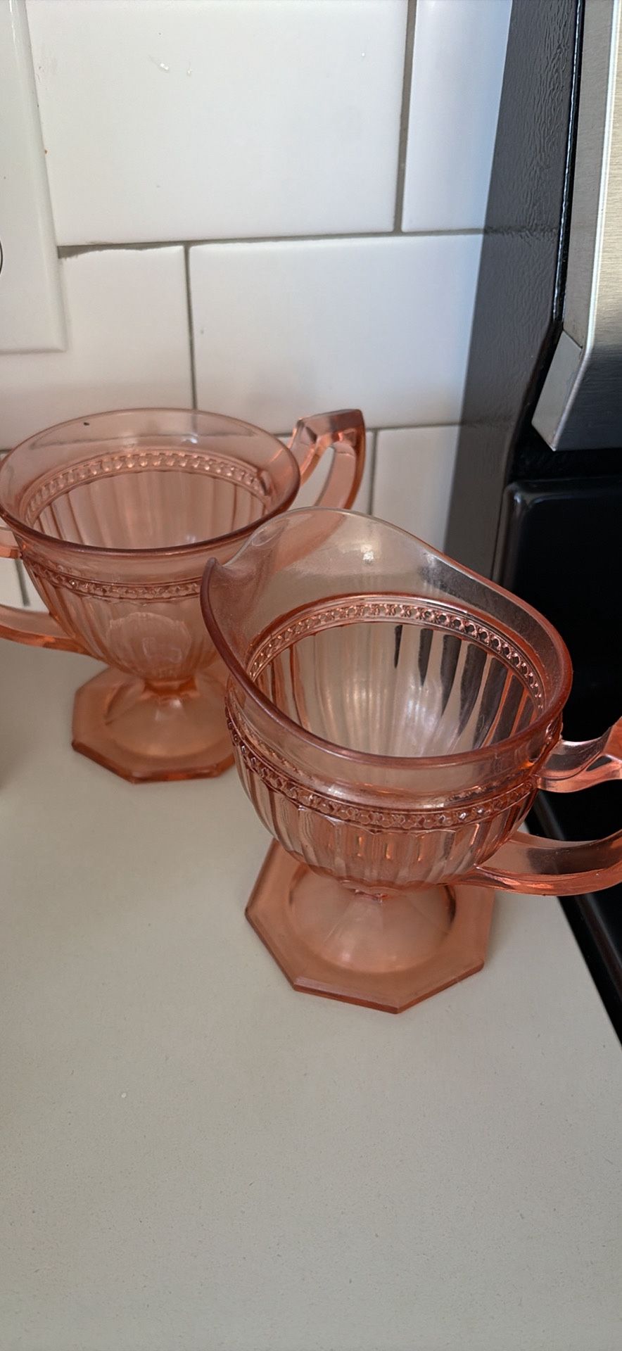 Antique Pink Glass Cream & Sugar Dish