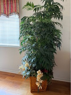 Large Faux Tropical Palm Plant in Decorative Planter