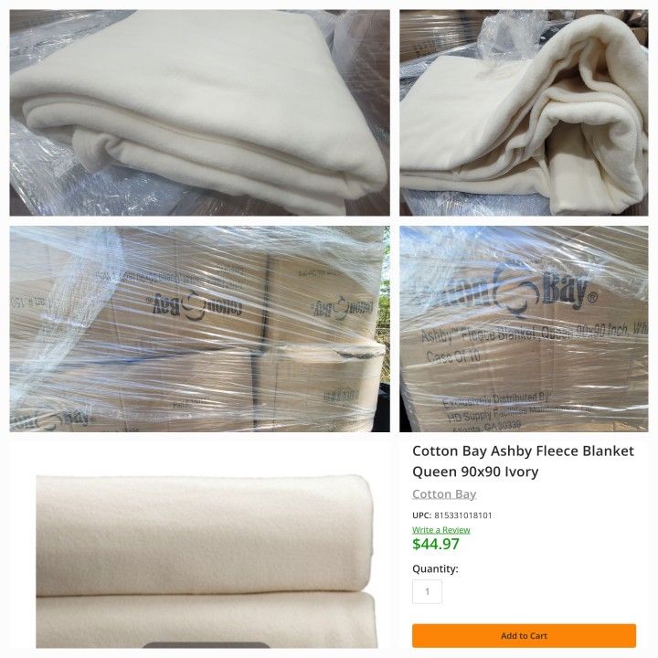 Cotton Bay QUEEN Ashby Fleece Blankets $20ea Or $170 A Case
(Over 100 In Stock) New In Box