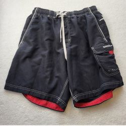 Speedo Men's Swim Trunks With Lining Black And Red Draw Cord Closure Side Pocket