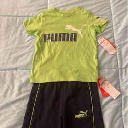 Boys Puma Outfit With Blue Pants & Green T-Shirt Size 4
