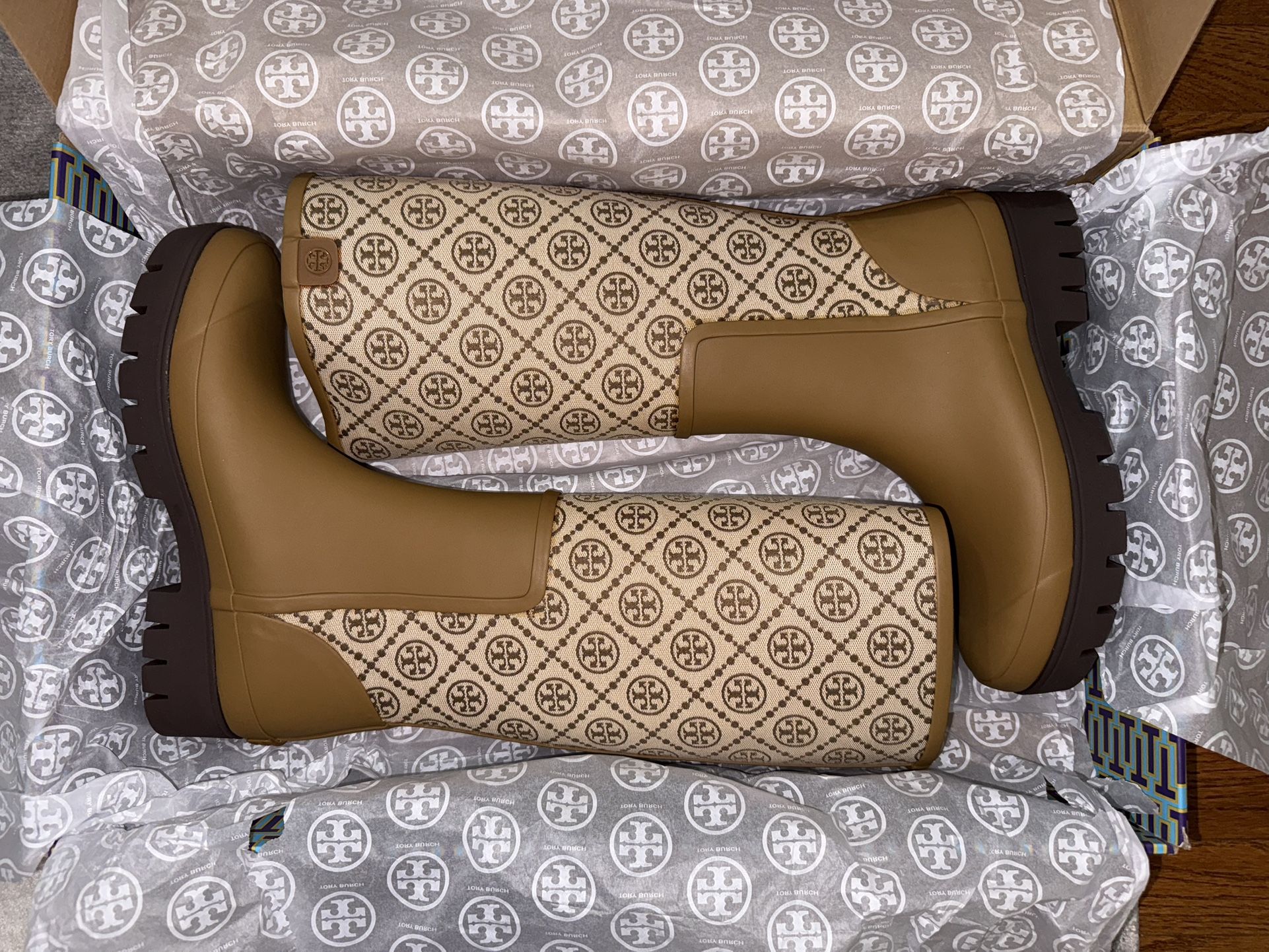 Tory Burch T Monogram Hurricane Tall Boot (Hazel/Bistro Brown; Size: 9 US)