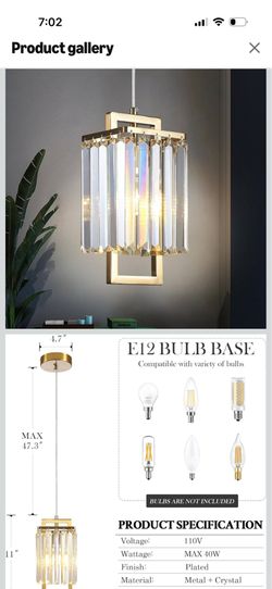 Modern Crystal Pendant Light Fixture 1-Light Gold Stainless Steel Hanging Lighting Crystal Chandelier for Kitchen Island Dining Room Bedroom, 1 Pack