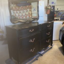 Black Dresser W/Mirror By Huntley Furniture 