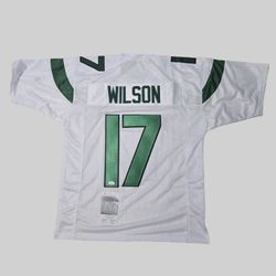 Signed Garrett Wilson New York Jets White Football Jersey JSA COA