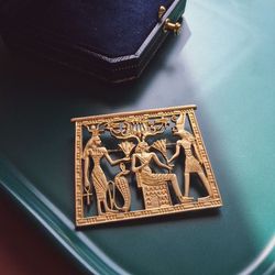 Retro Matte Metal Carved Snake Egyptian Pharaoh Portrait Geometric Square brooch
