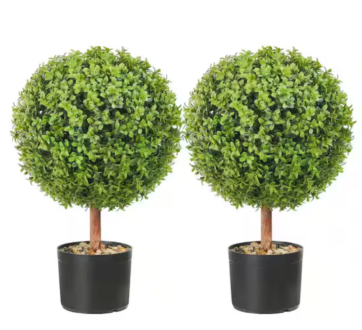 Green Artificial Boxwood Topiaries With Containers Ball-Shape