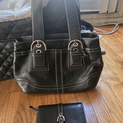 COACH VINTAGE SOHO Black Leather Tote & Wallet Excellent Cond!