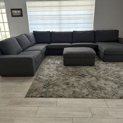 Gray Sectional Sofa With Ottoman (Removable Covers)