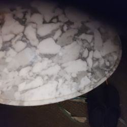 Wooden Table With White And Gray Marble Top 