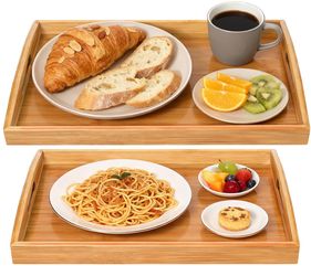 2 Pack Bamboo Serving Tray with Handles