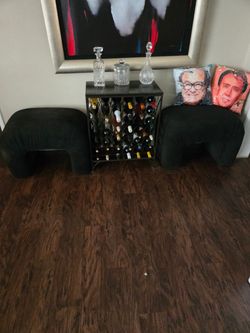 Pair of Black Waterfall Ottomans / Benches