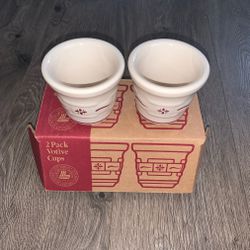 REDUCED—NEED GONE—LONGABERGER LOT OF TWO RED VOTIVE CUPS, USA POTTERY, NEW IN BOX 35921  
