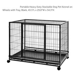 Heavy Duty Stackable Pet Kennel on Wheels with Tray, 42-inch