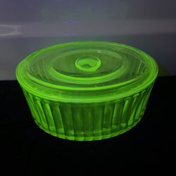 Oval Uranium Glass Dish w/ Lid