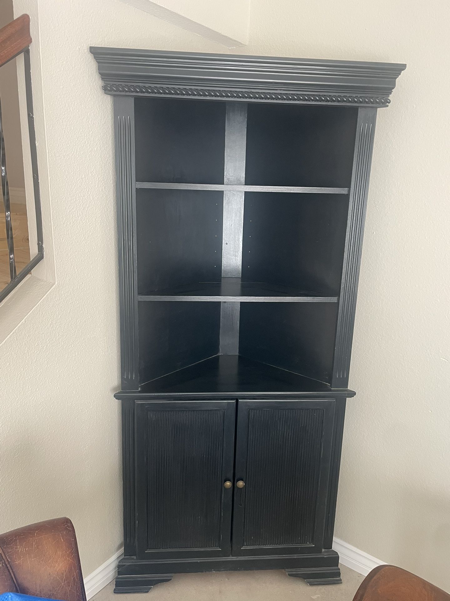 Black Corner Shelving Unit with Storage – 77” Tall