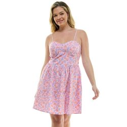 NWT NO BOUNDARIES Pink and Lavender Floral Bustier Poplin Dress in Juniors S and L