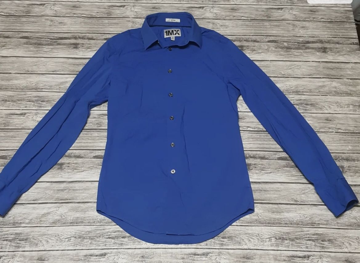 Two Total Dress Shirts Express Size XS Mens Dress Shirt Fitted 1MX Blue Collared and H&M Size XS Brown/Black Collar Dress Shirt